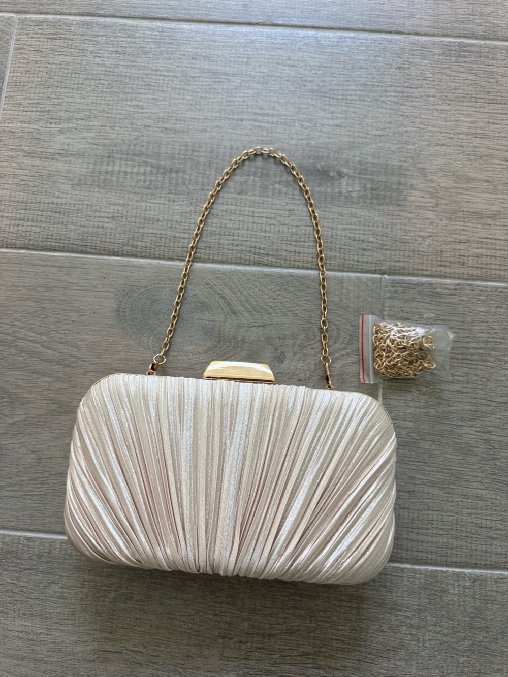 Evening Clutch Bag in Champagne with Gold Chain